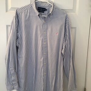 Ralph Lauren Men's Blue and White Striped Button Down Shirt